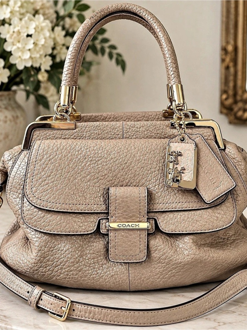 Coach Pebbled Leather Satchel in Pink